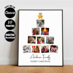 Editable Christmas Tree Photo Collage Template, Holiday Family With Christmas Tree Collage Template