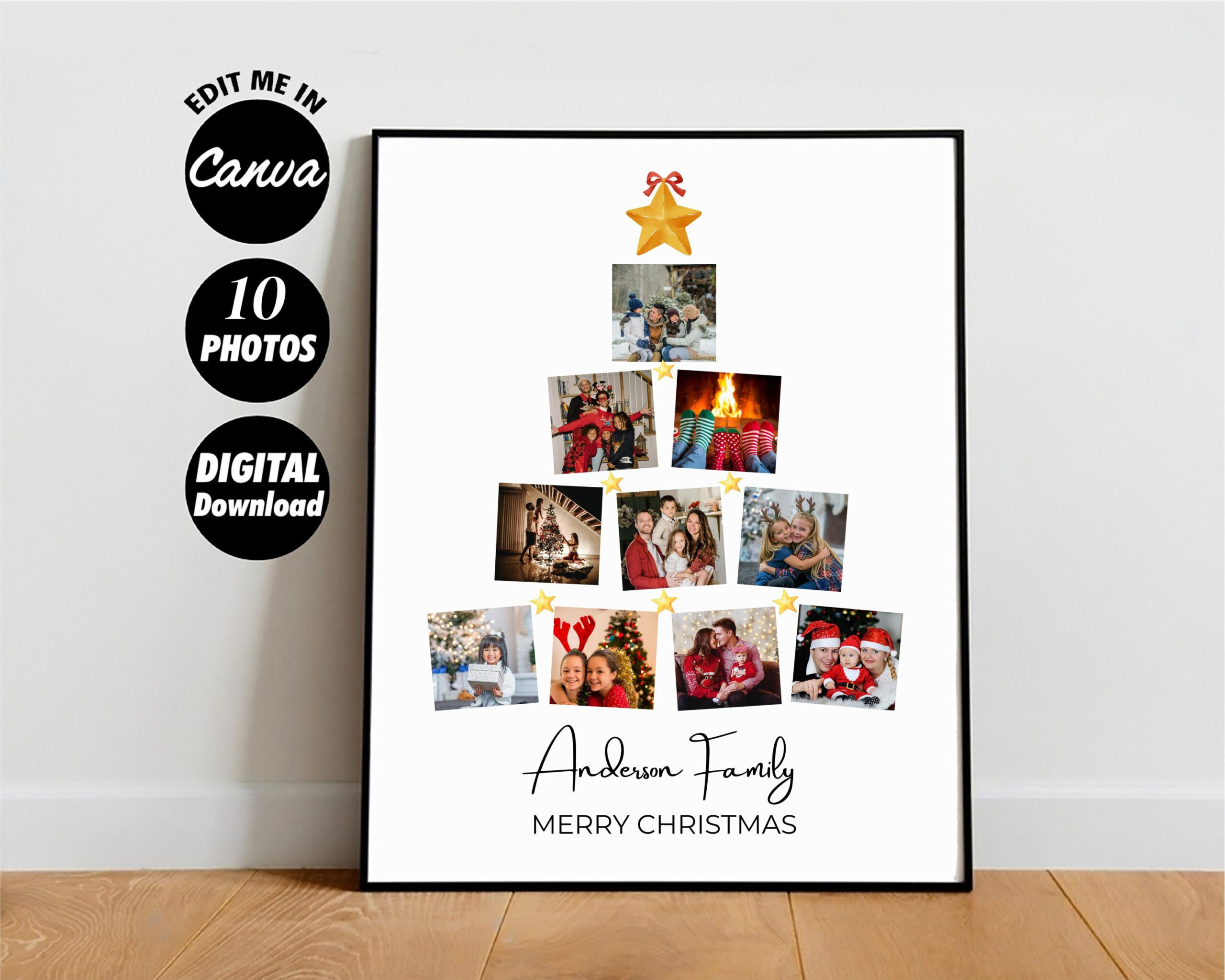 Editable Christmas Tree Photo Collage Template, Holiday Family with Christmas Tree Collage Template