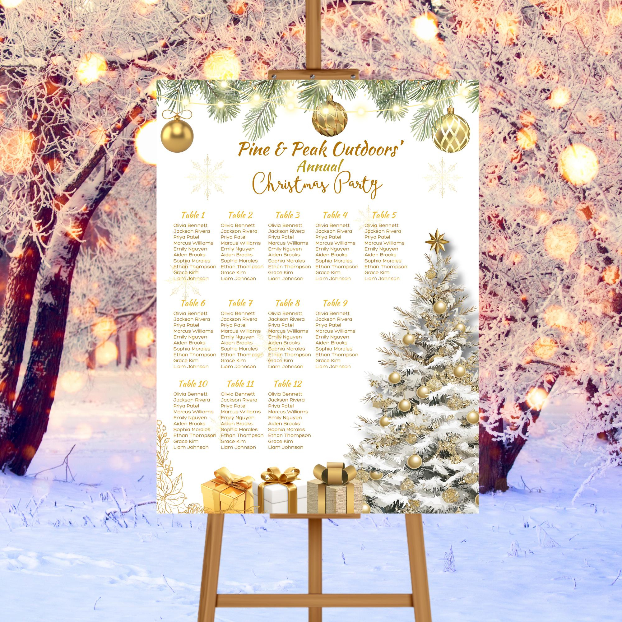 Editable Gold Christmas Party Seating Chart Template, Corporate for Christmas Party Seating Chart Template