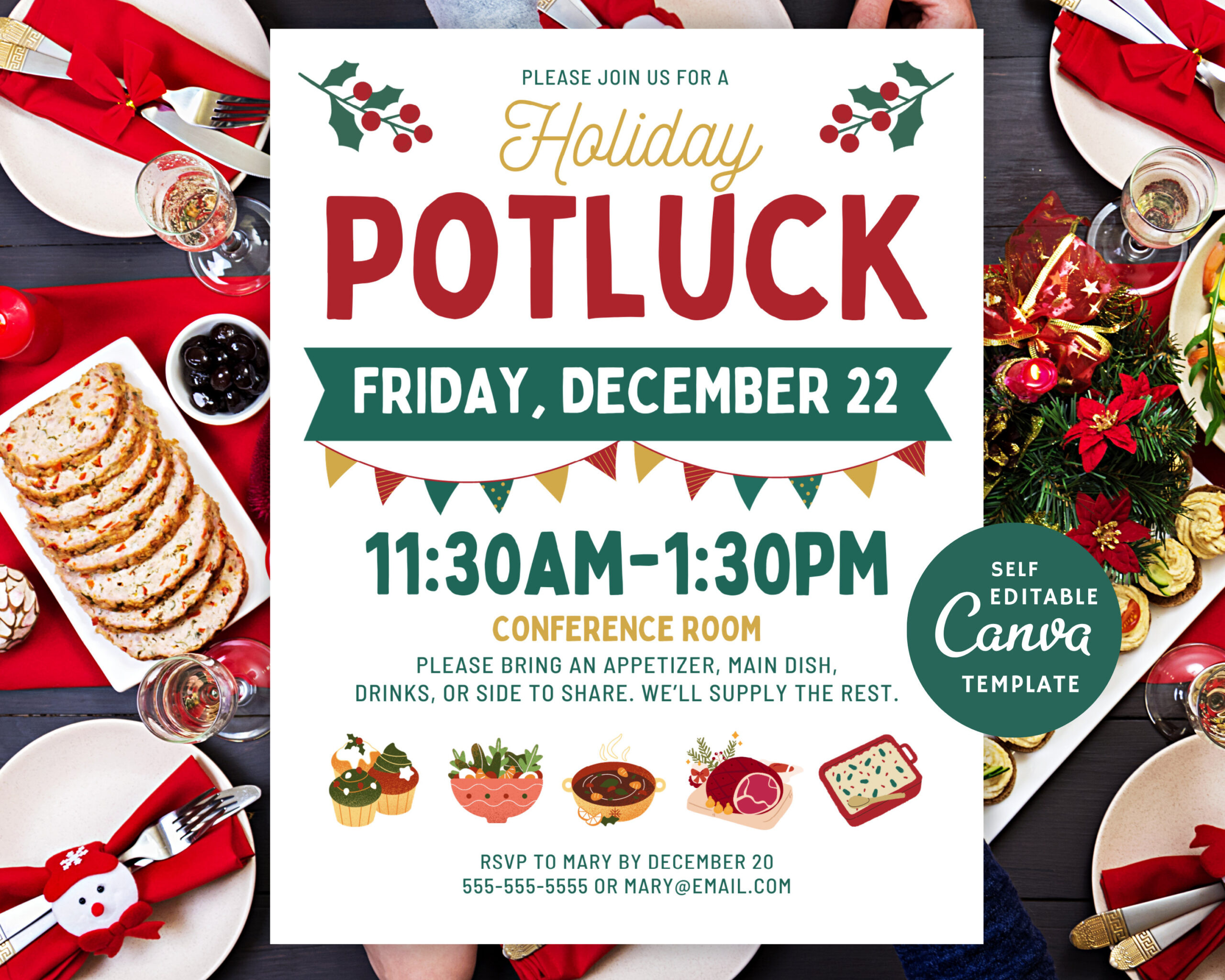 Editable Holiday Potluck Flyer: Christmas Work Party Invite (Canva with regard to Christmas Potluck Flyer Template