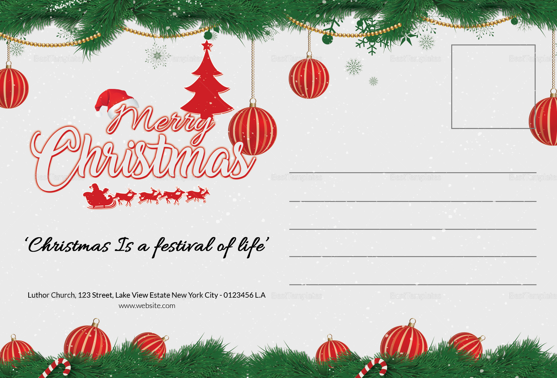 Editable Merry Christmas Postcard Template In Adobe Photoshop inside Christmas Postcard Free Template