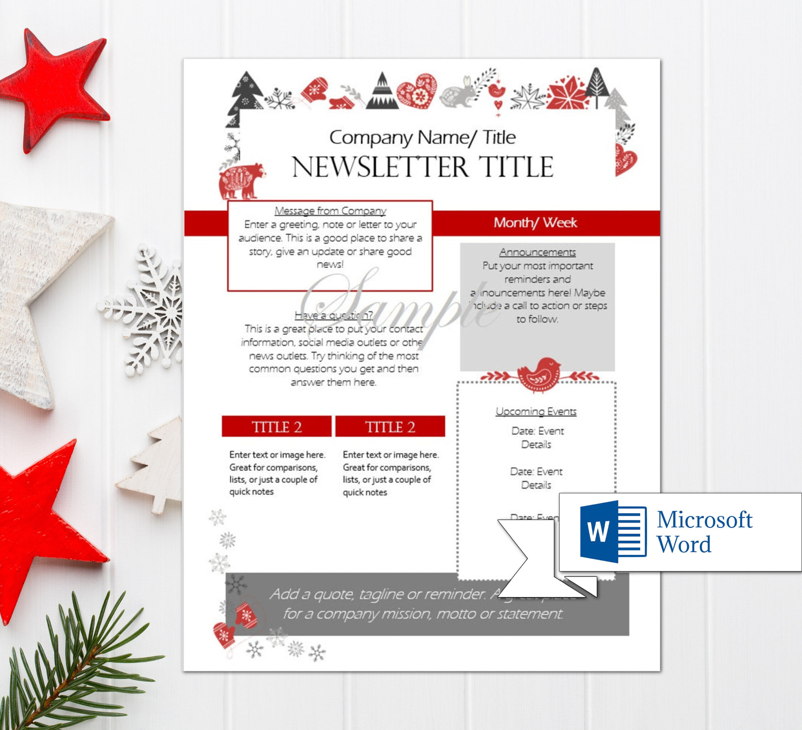 Editable Newsletter Template/ Christmas Newsletter Template for Christmas Newsletter Template