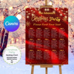 Editable Red And Gold Christmas Party Seating Chart Template Throughout Christmas Party Seating Chart Template