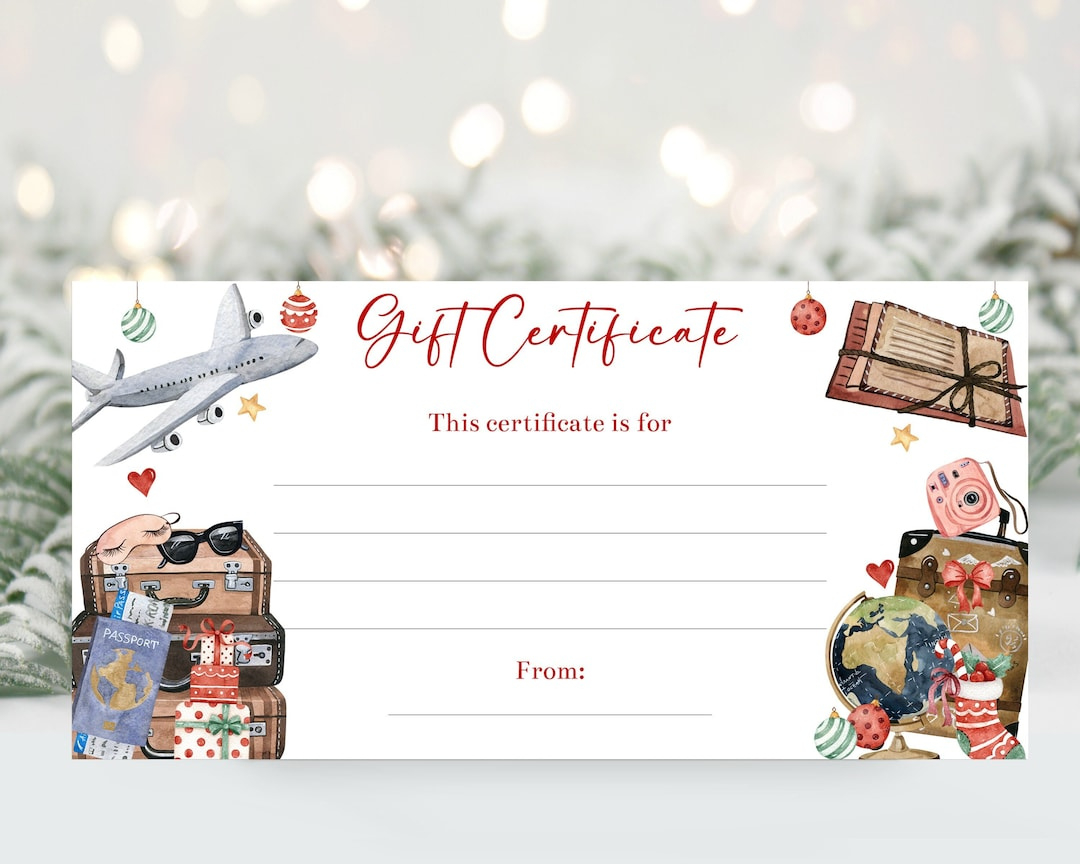 Editable Travel Christmas Gift Certificate Voucher Template for Christmas Travel Gift Certificate Template