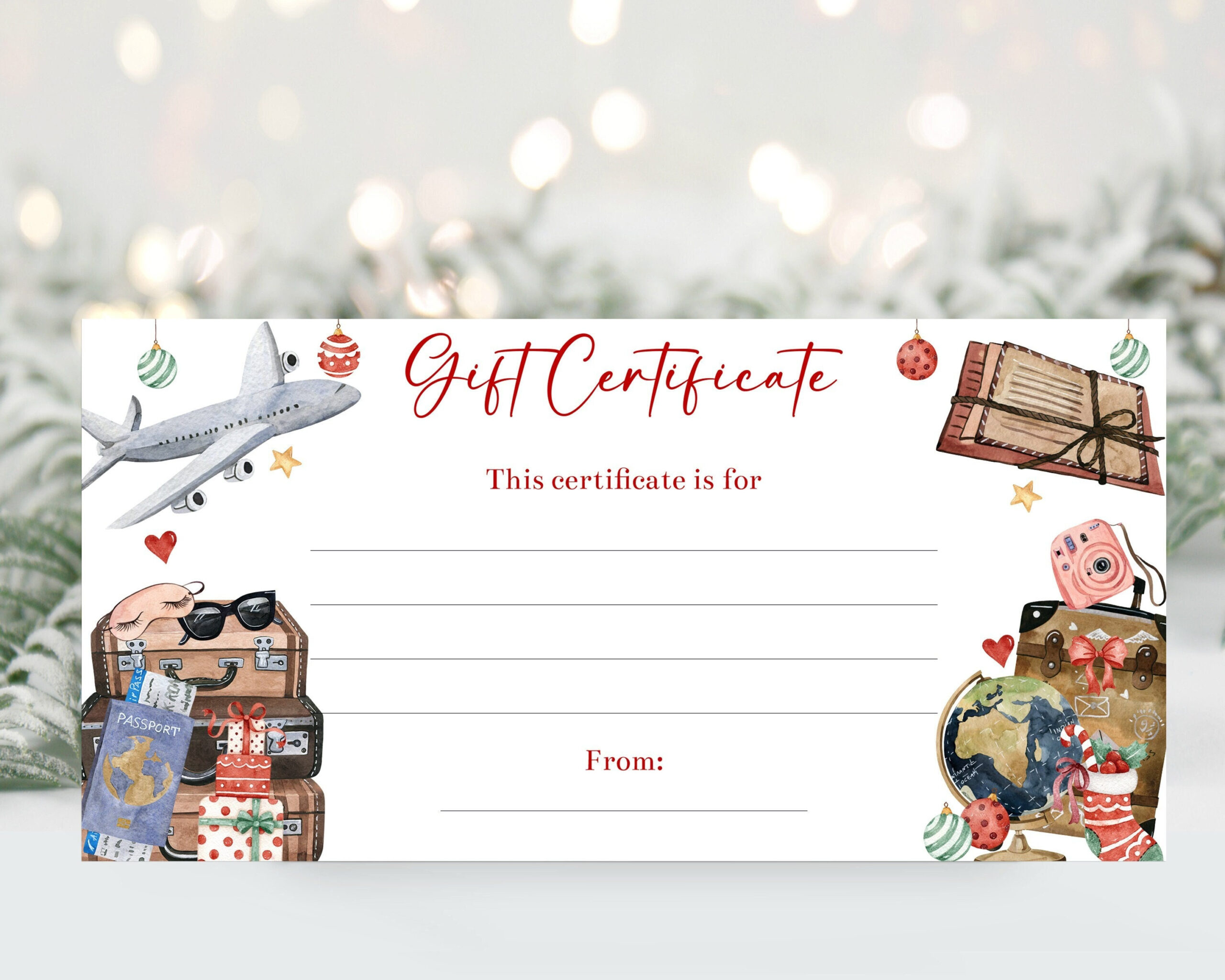 Editable Travel Christmas Gift Certificate Voucher Template inside Christmas Travel Voucher Template