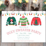 Editable Ugly Sweater Holiday Invitation Winter Invite Printable Within Christmas Sweater Party Invitation Template