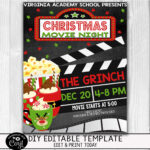 Editierbare Weihnachten Film Nacht Flyer Einladung, Kid School With Regard To Christmas Movie Poster Template