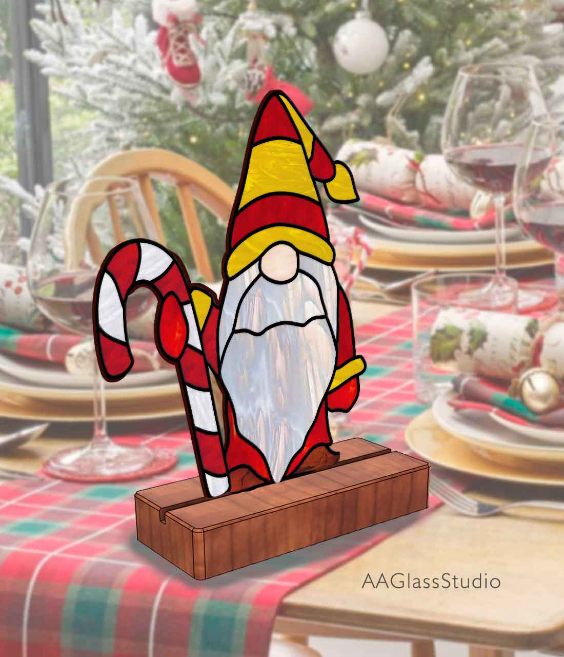 Enchanting Santa Gnome Stained Glass Designs Christmas - Aaglassstudio in Christmas Stained Glass Template