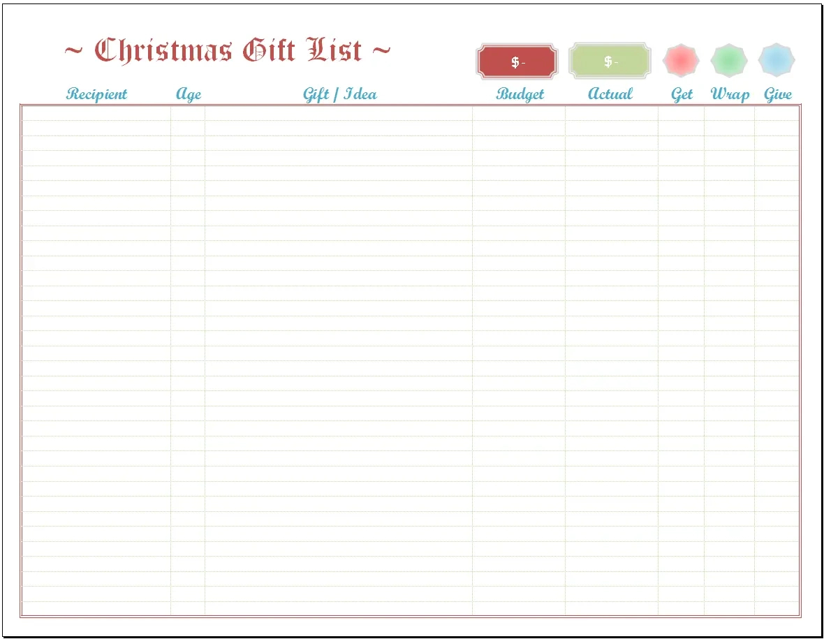 Excel Christmas List Template for Christmas Spreadsheet Template Free