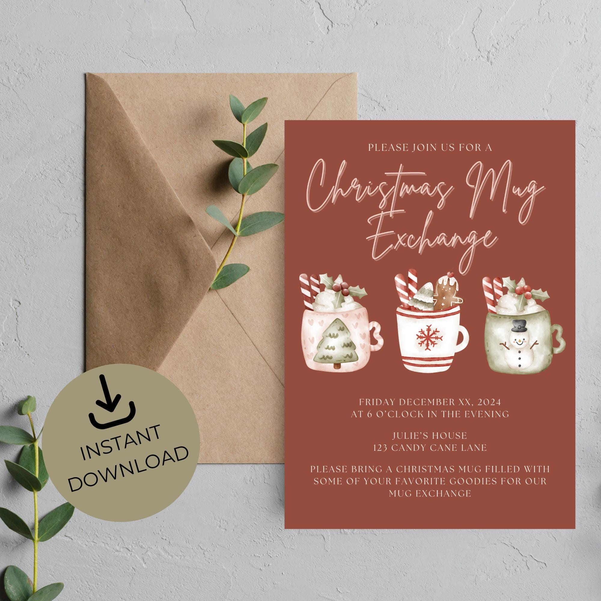 Festive Christmas Mug Exchange Party Invite Holiday Girls Gift pertaining to Christmas Mug Exchange Template