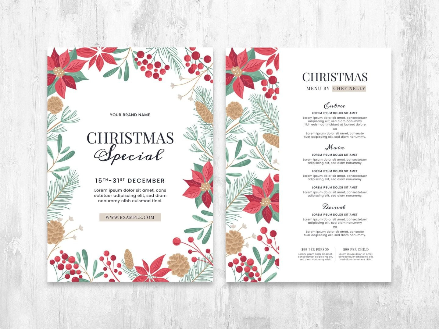 Festive Menu Flyer Template [Adobe Illustrator, Vector, Eps] - Brandpacks in Christmas Menu Flyer Template