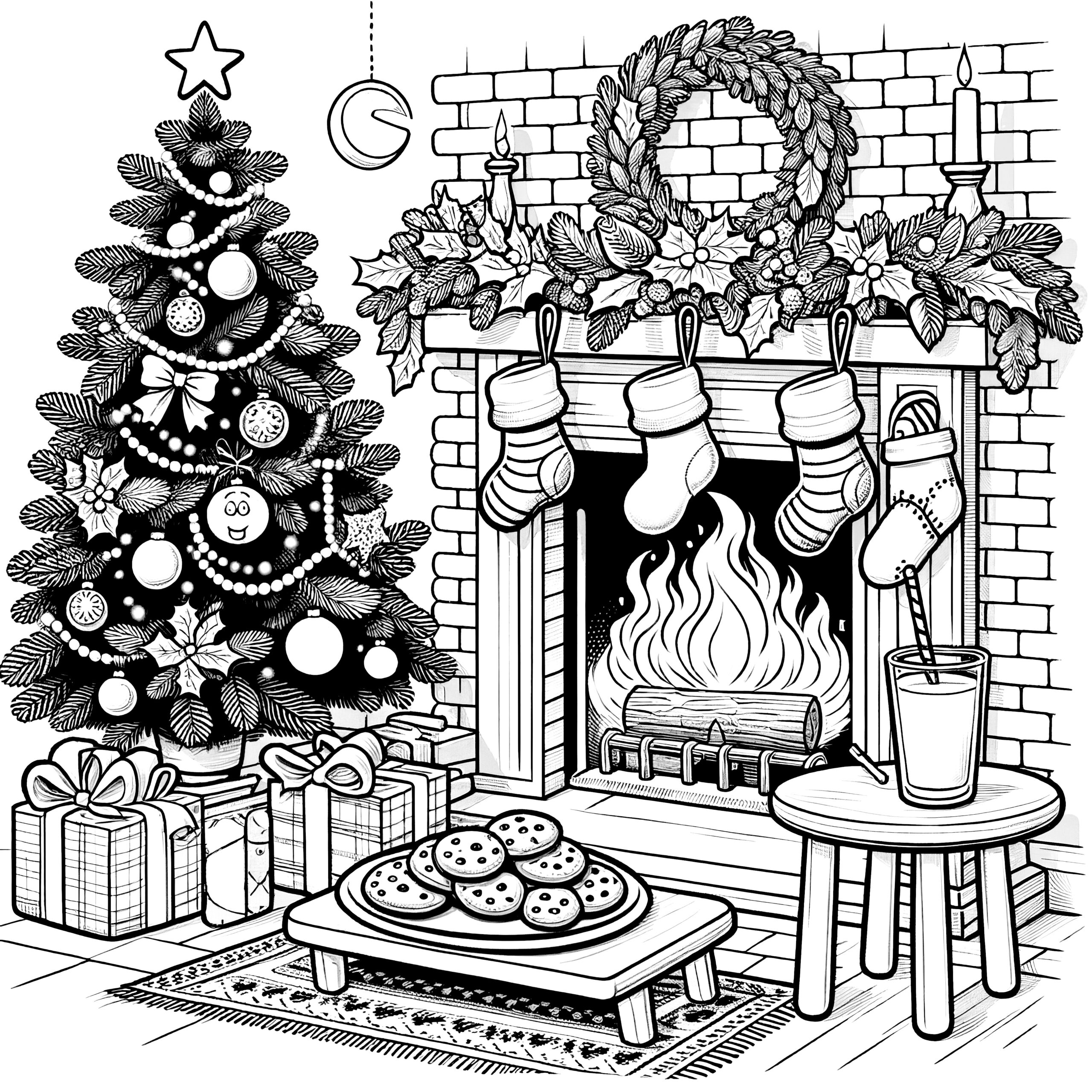 Fireside &amp;amp; Christmas Tree: Festive Coloring Template within Christmas Template Coloring Pages