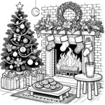 Fireside & Christmas Tree: Festive Coloring Template Within Christmas Tree Colouring Template