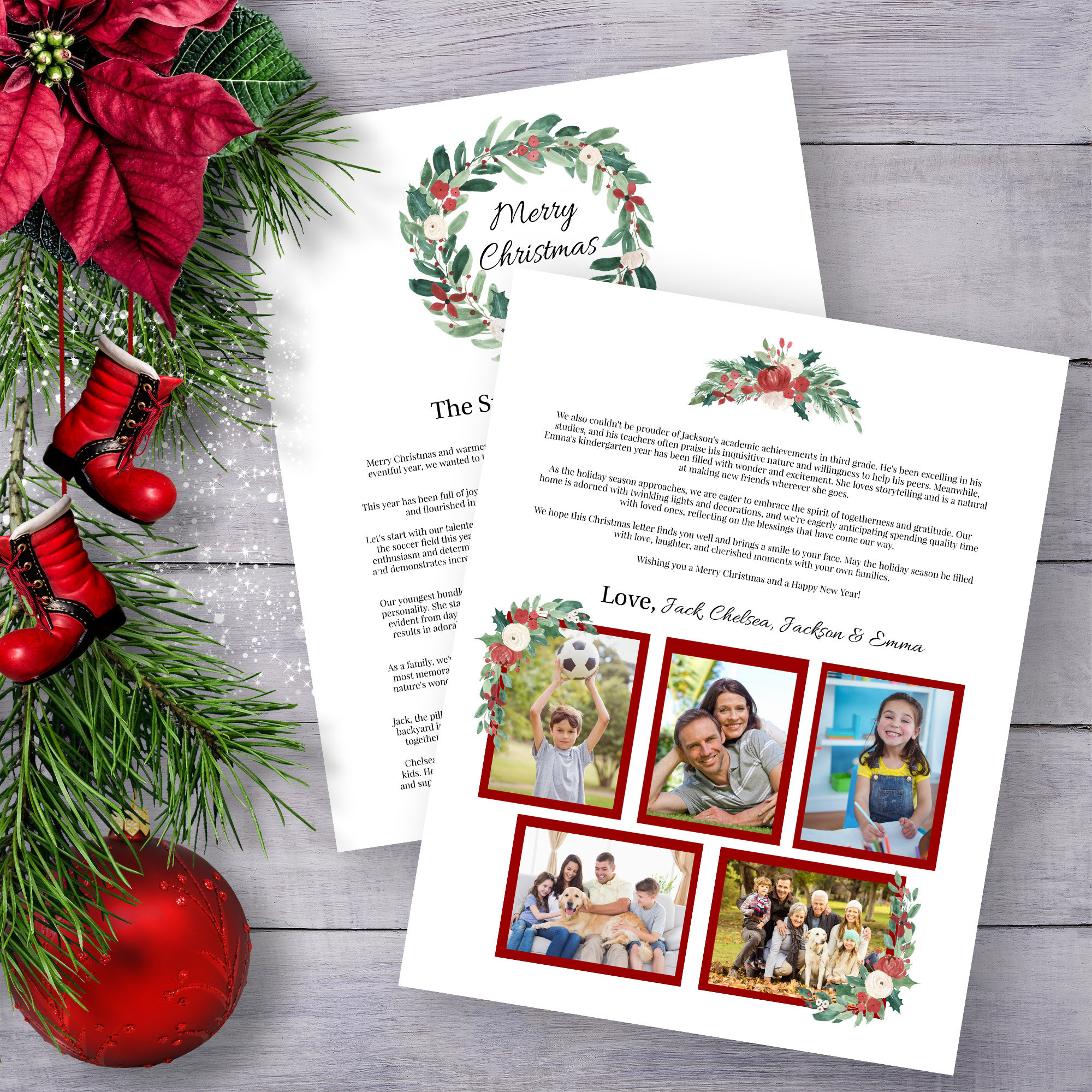 Floral Christmas Letter Template: Year In Review (Digital Download regarding Christmas Letter With Photos Template