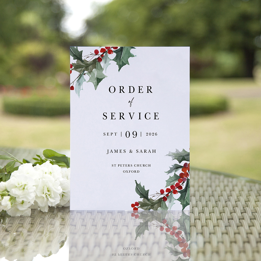 Folded Order Of Service Sample &amp;#039;Christmas Holly&amp;#039; throughout Christmas Order Of Service Template
