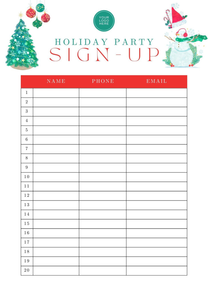 Christmas Sign in Sheet Template