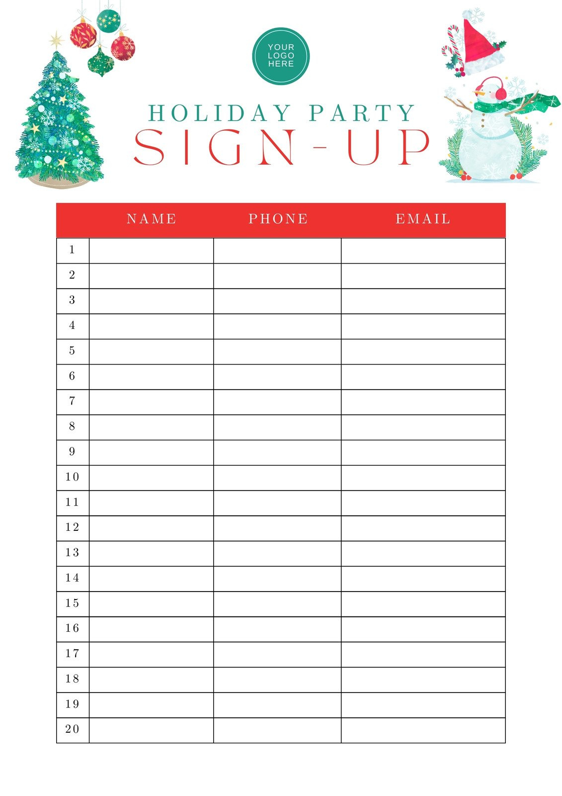 Free And Customizable Sign Up Sheet Templates pertaining to Christmas Party Sign Up Sheet Template Free Printable