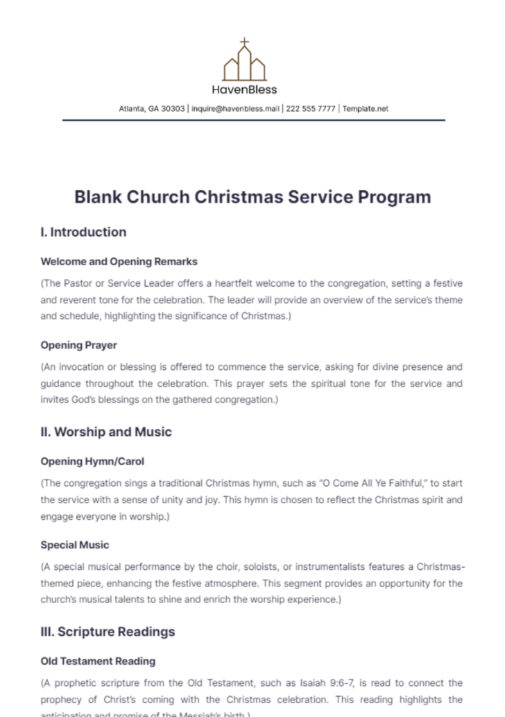Christmas Order of Service Template Christmas Order of Service Template