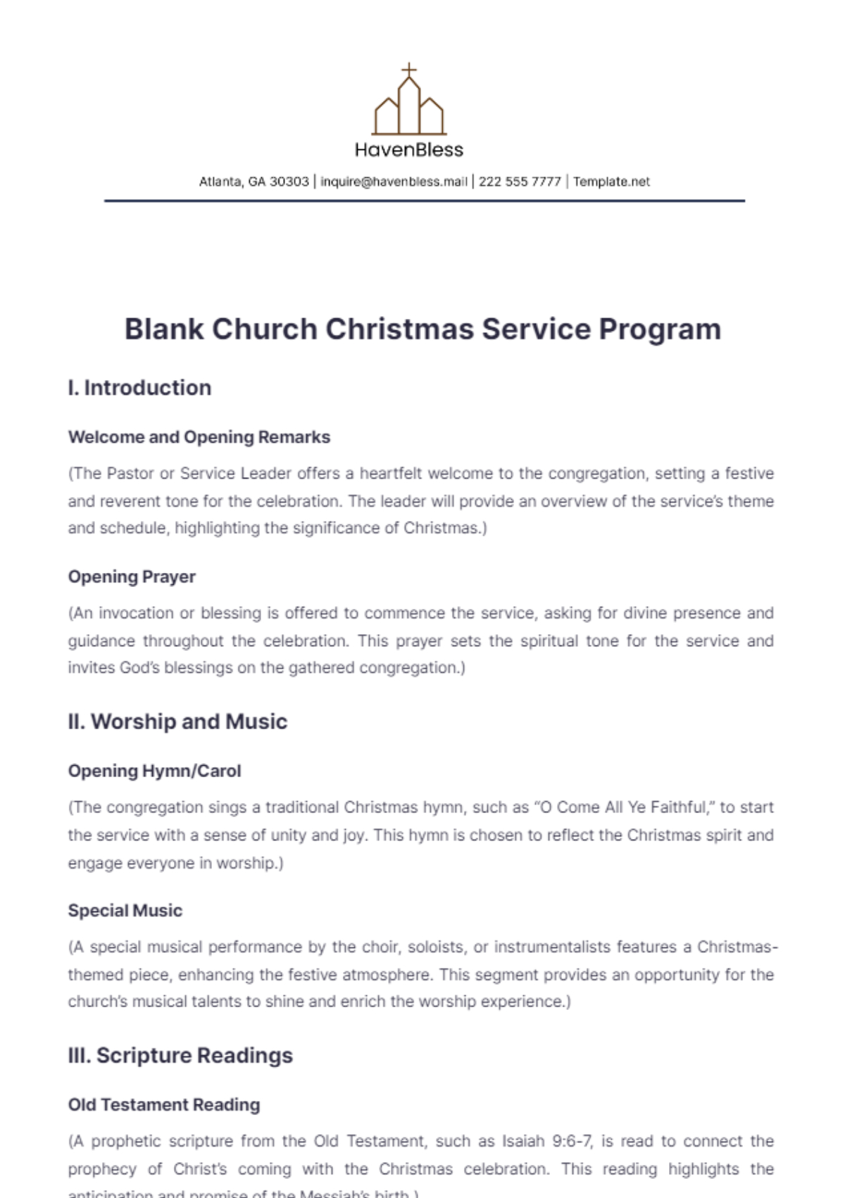 Free Blank Church Christmas Service Program Template To Edit Online throughout Christmas Order of Service Template