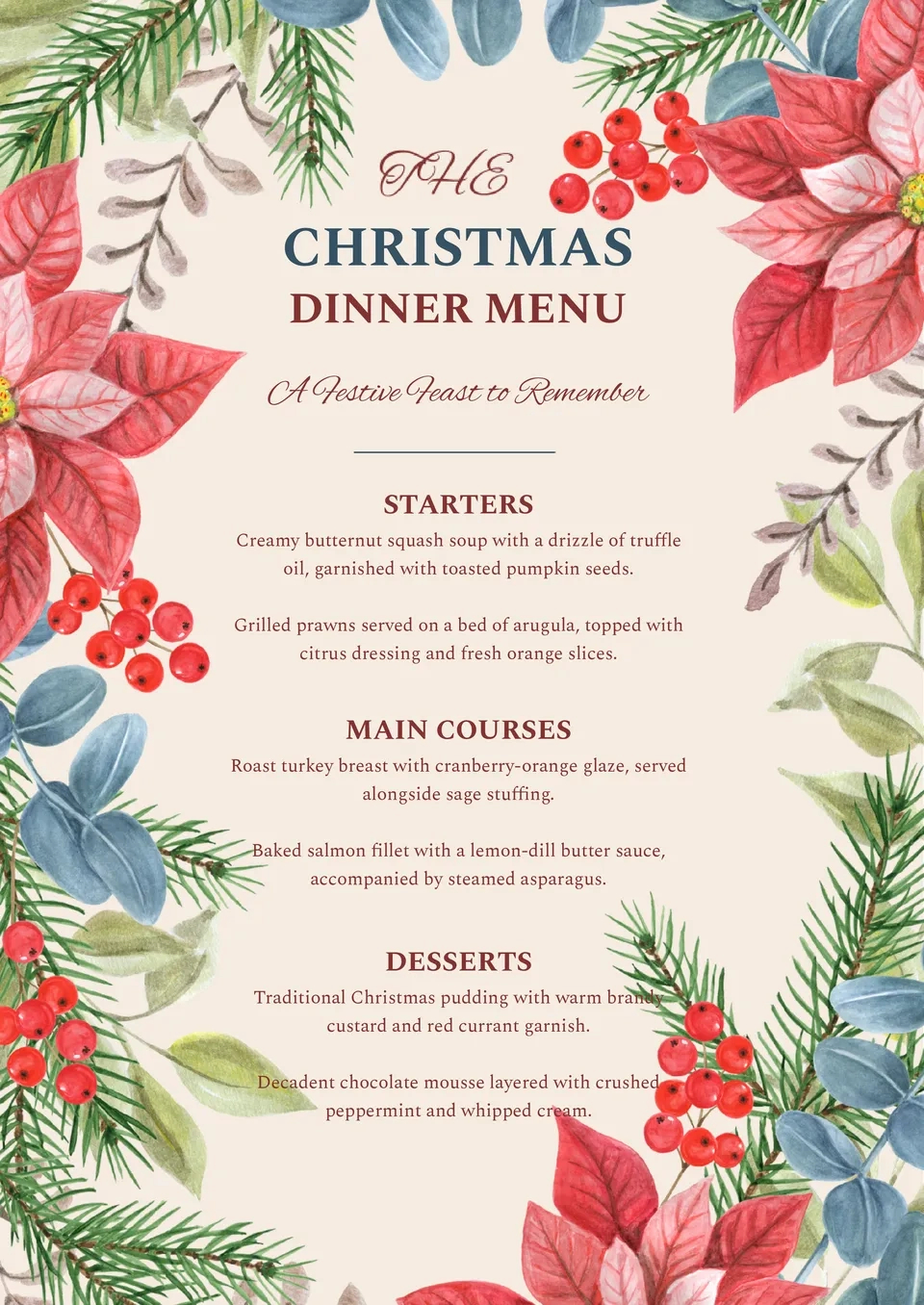 Free Christmas Dinner Menu Template For Google Docs regarding Christmas Menu Free Template