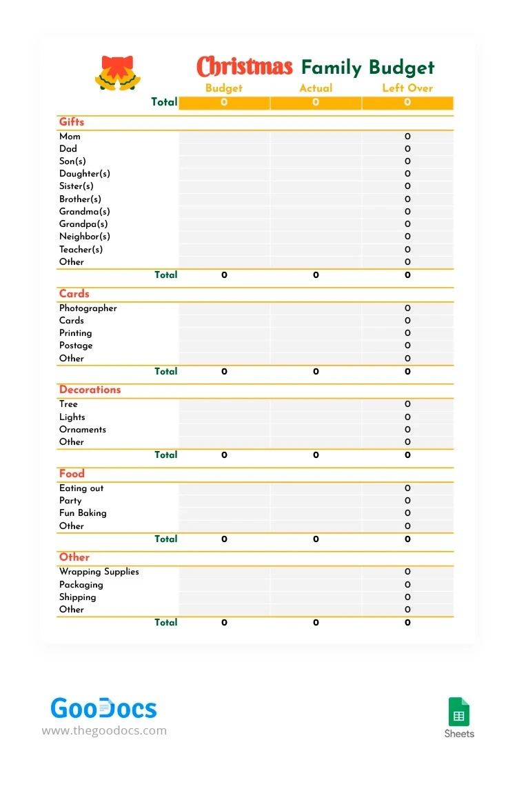 Free Christmas Family Budget Template In Google Sheets And within Christmas List Budget Template