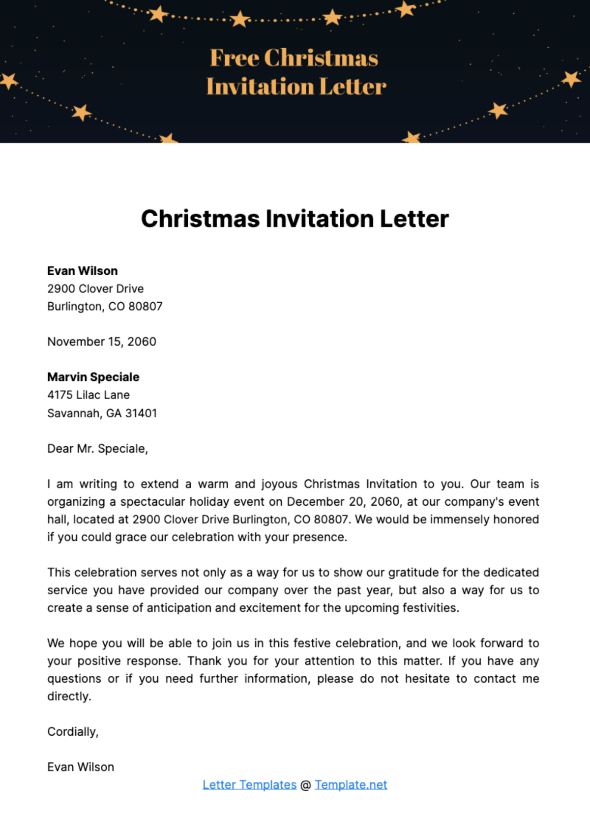 Free Christmas Invitation Letter Template To Edit Online within Christmas Party Invitation Letter Template
