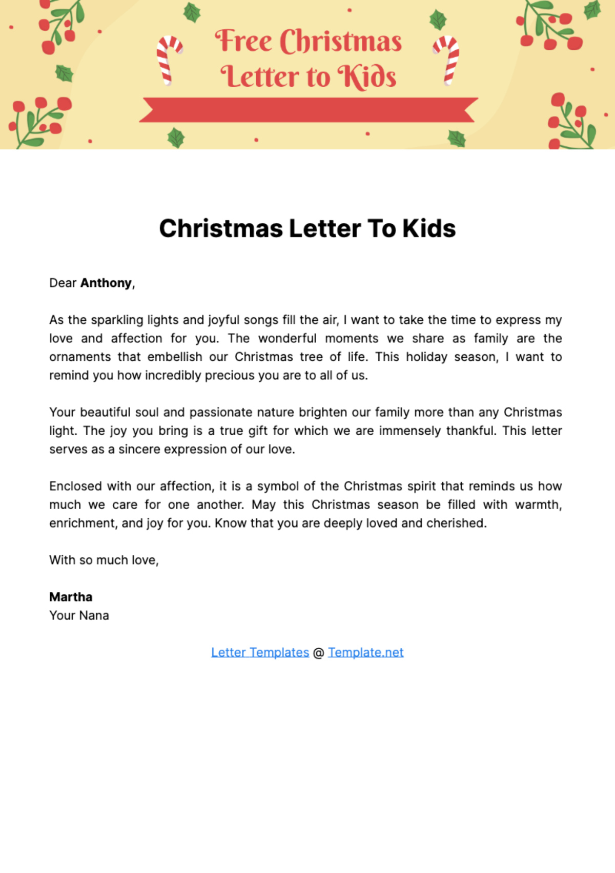 Free Christmas Letter To Kids Template To Edit Online throughout Christmas Party Letter to Parents Template