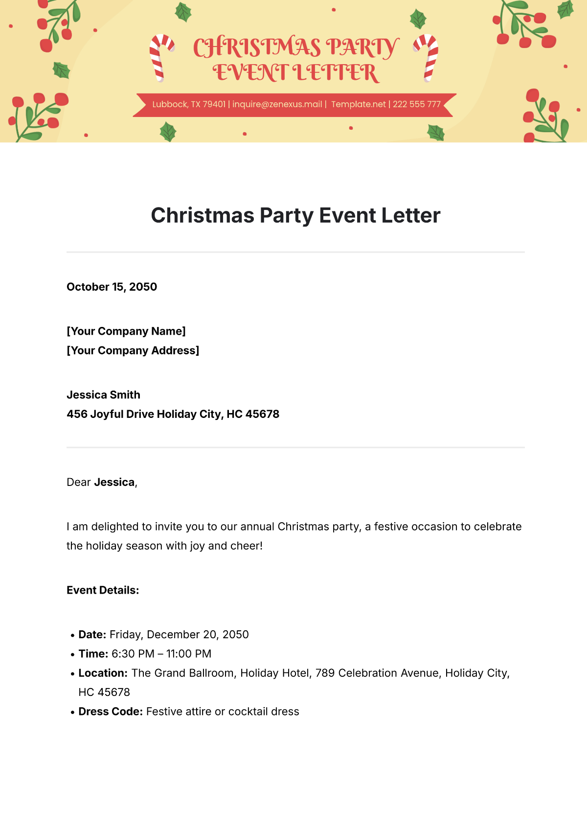 Free Christmas Party Event Letter Template To Edit Online throughout Christmas Party Letter Template