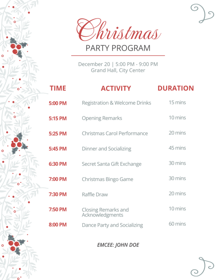 Christmas Party Program Flow Template Christmas Party Program Flow Template