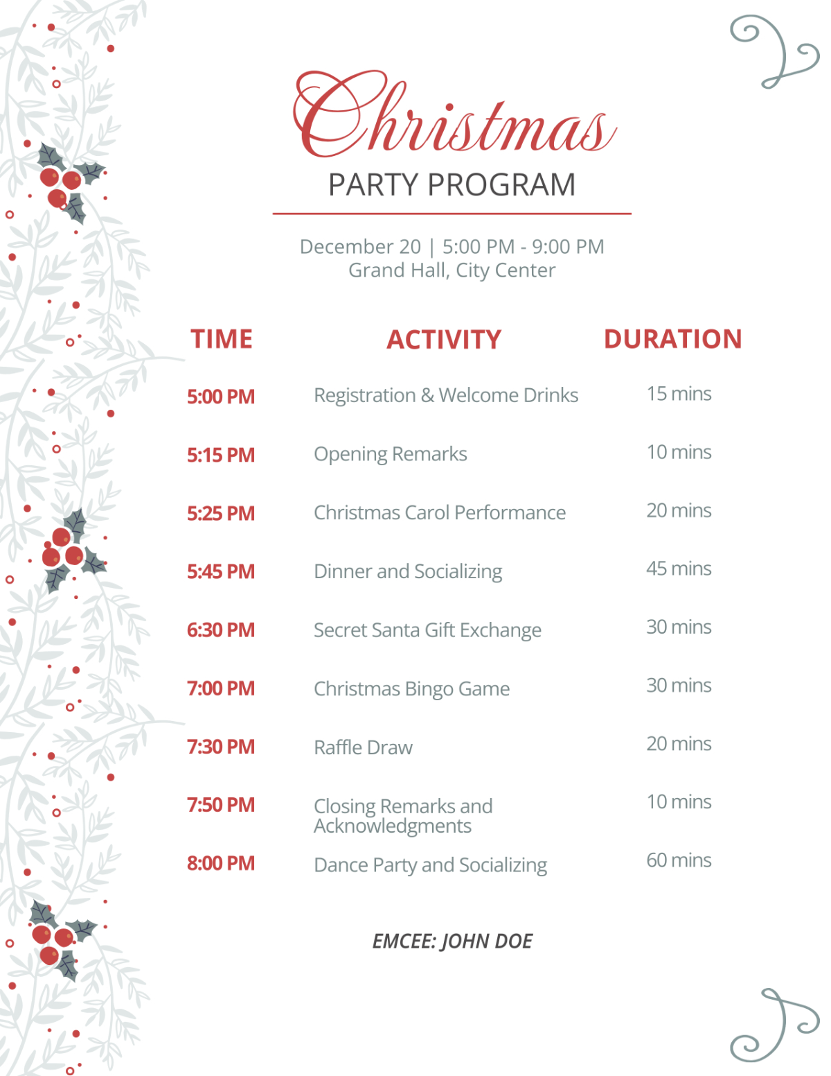 Free Christmas Party Program Sample Template To Edit Online inside Christmas Party Program Flow Template