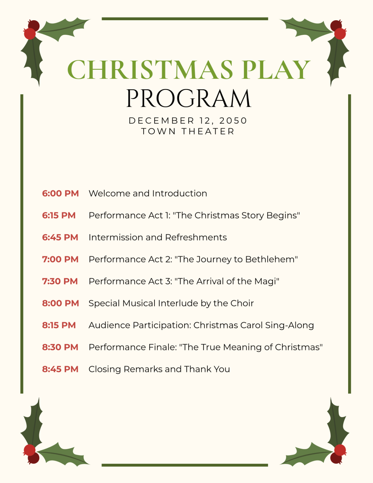 Free Christmas Program Templates, Editable And Printable regarding Christmas Pageant Program Template