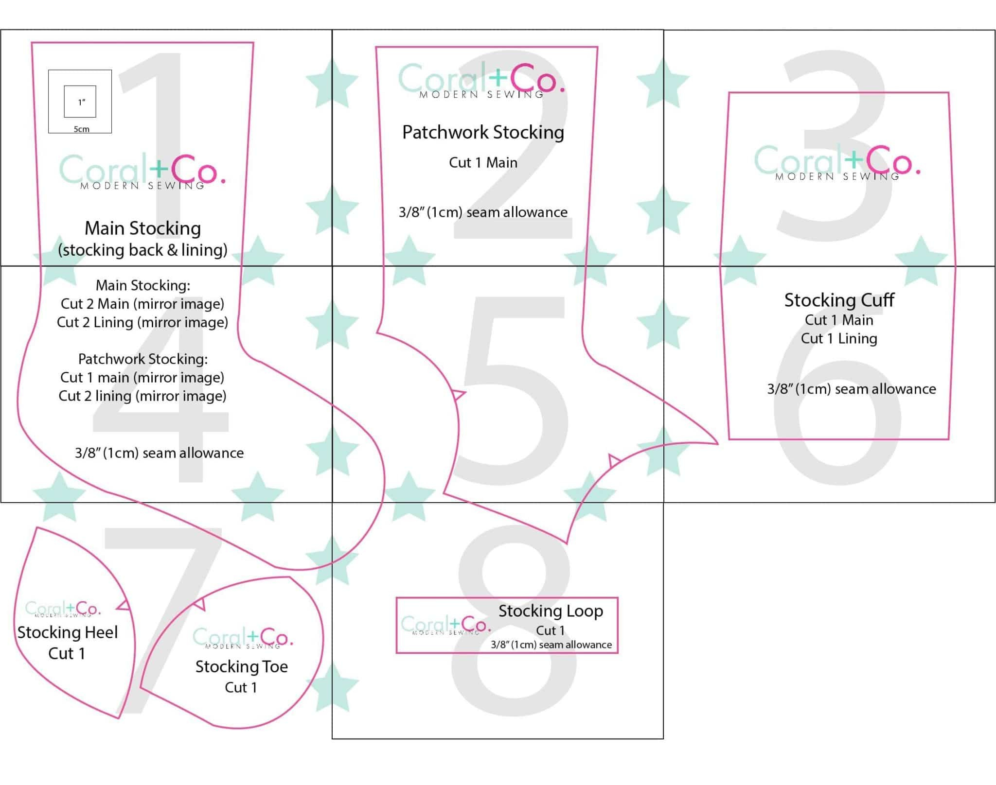 Free Christmas Stocking Sewing Pattern With Toe Patch - Coral + Co. in Christmas Stocking Sewing Pattern Template
