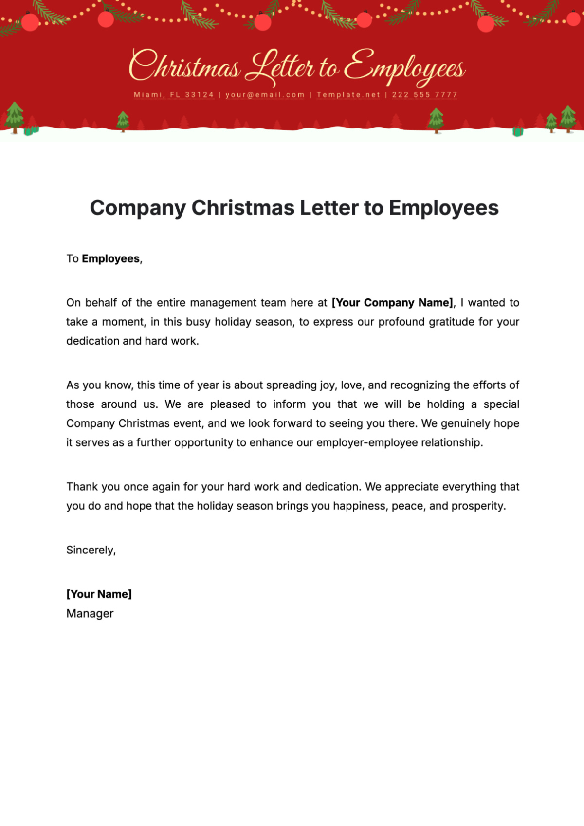 Free Company Christmas Letter To Employees Template To Edit Online regarding Christmas Message to Staff Template