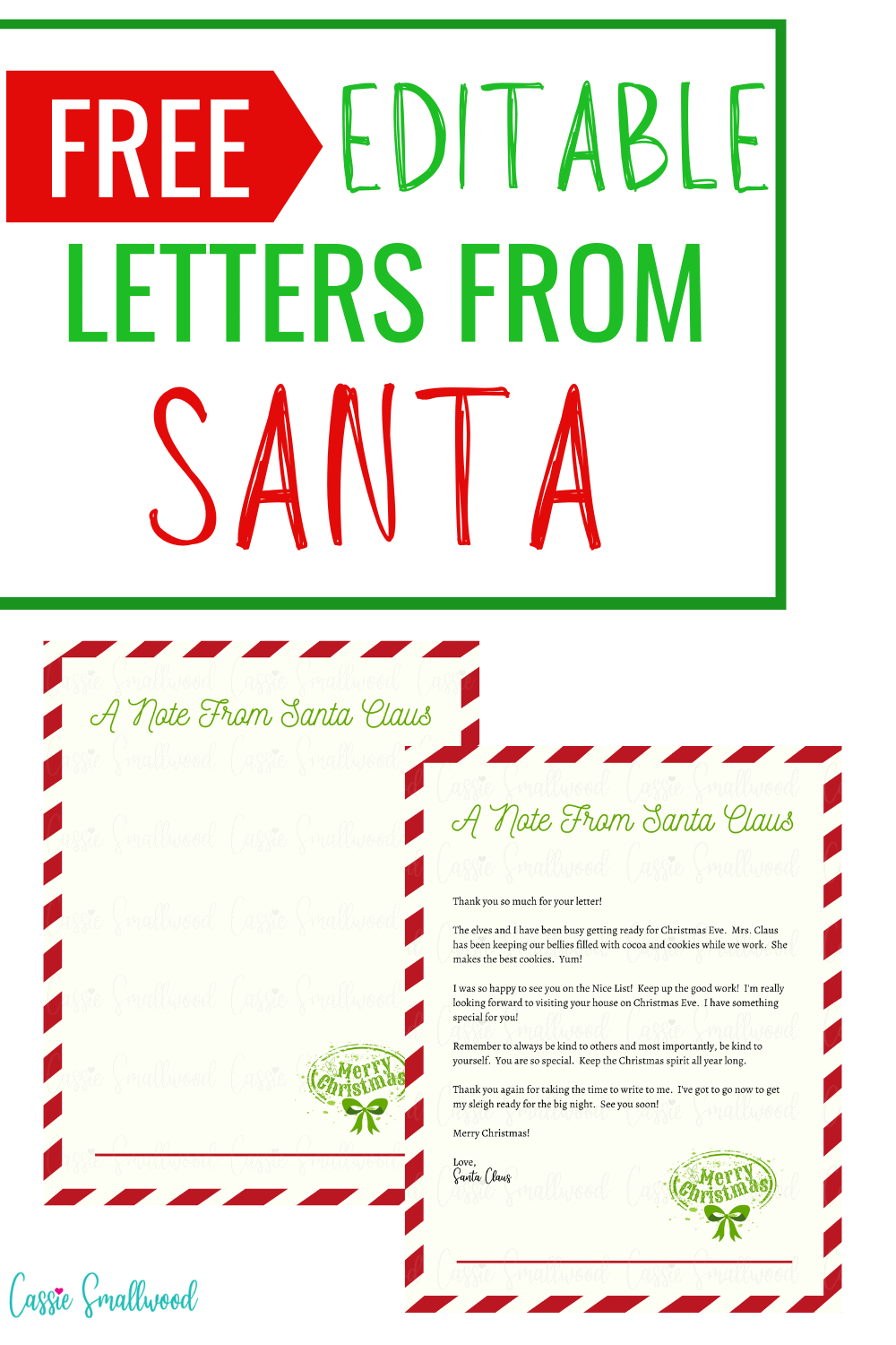 Free Editable Letter From Santa Template - Cassie Smallwood regarding Christmas Letter From Santa Template Free