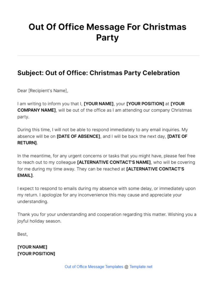 Christmas Out of Office Email Template