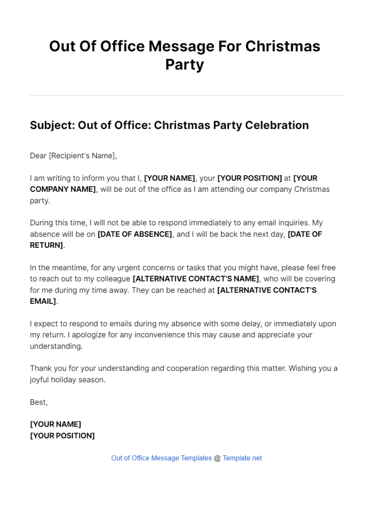 Free Out Of Office Message For Christmas Party Template To Edit Online intended for Christmas Out of Office Email Template