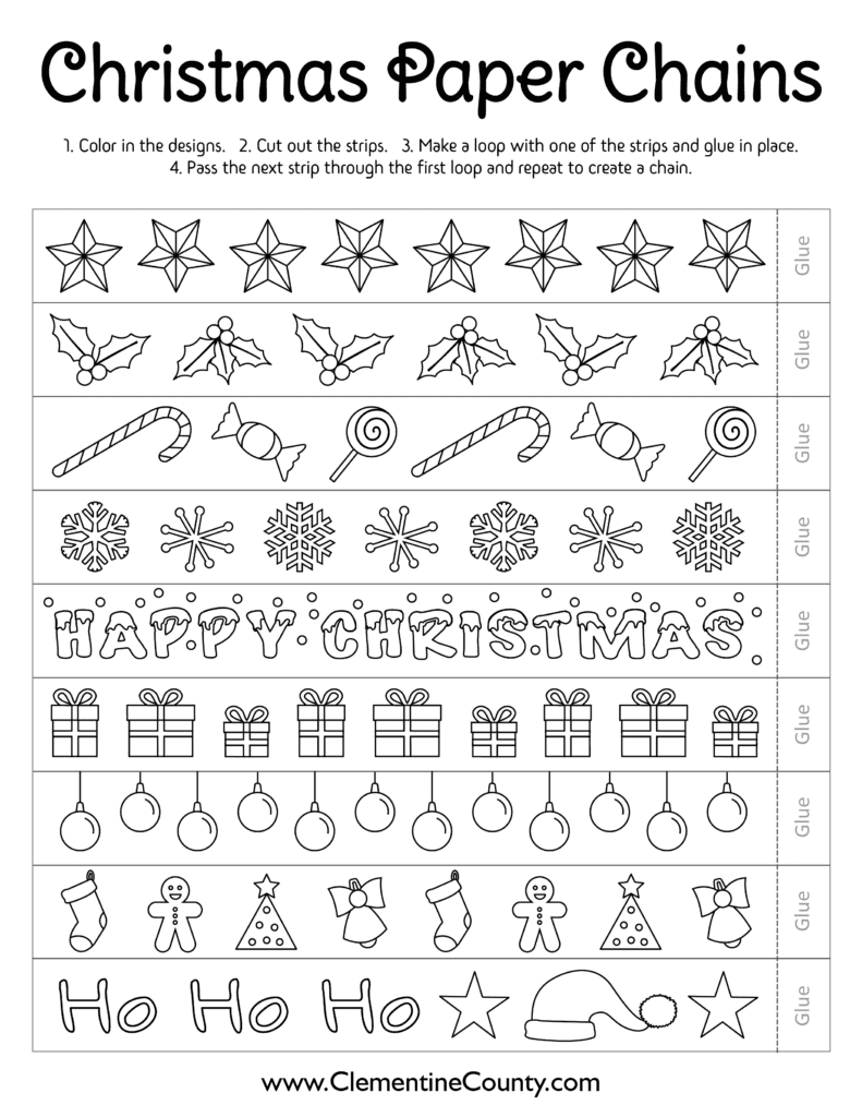 Free Printable Christmas Chains To Color | Clementine County inside Christmas Paper Garland Template