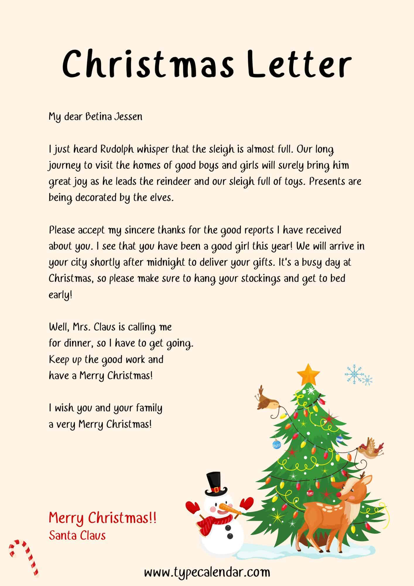 Free Printable Christmas Letter Templates [Pdf] From Santa with regard to Christmas Message To Staff Template