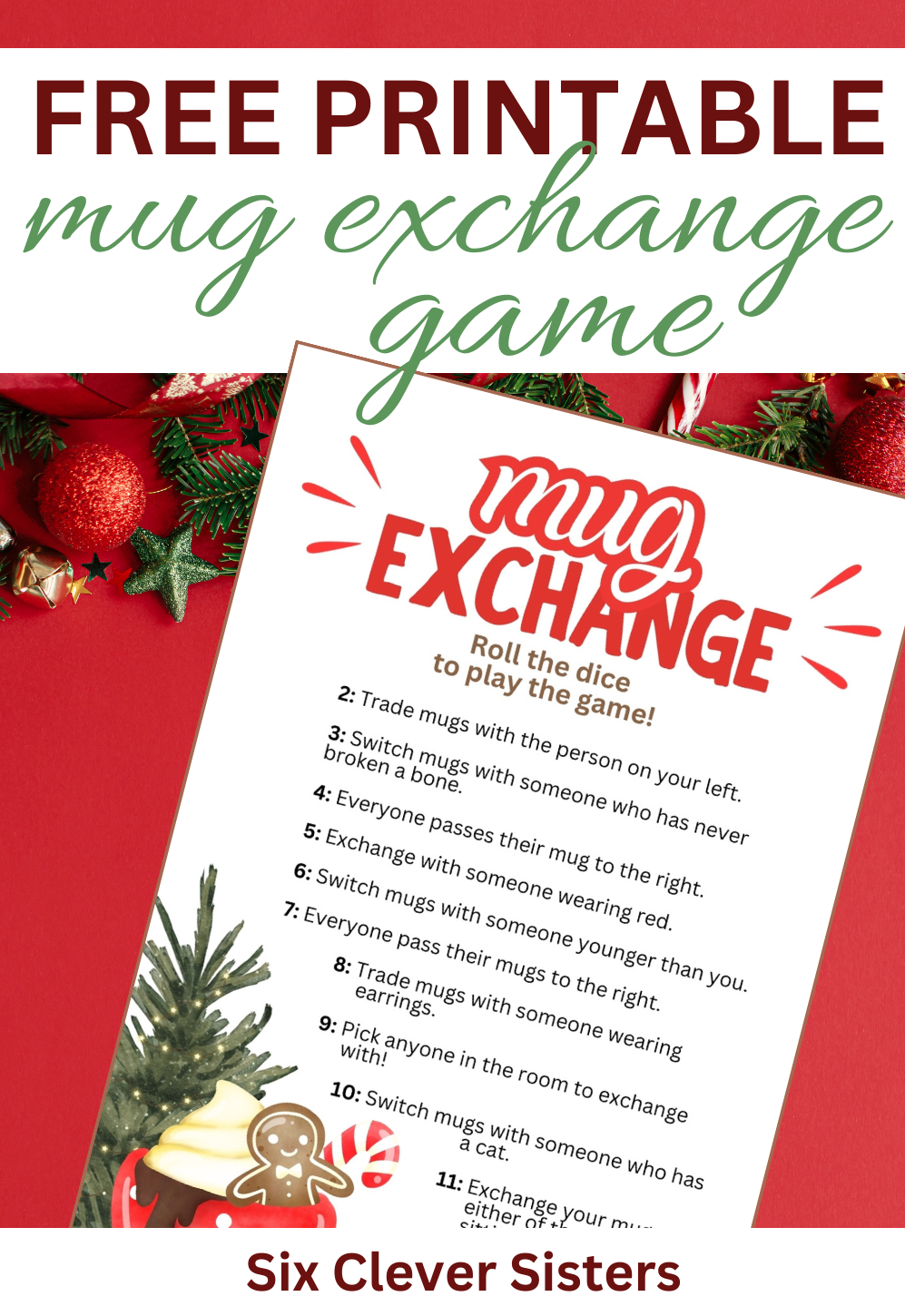 Free Printable Christmas Mug Exchange Game - Six Clever Sisters with regard to Christmas Mug Exchange Template