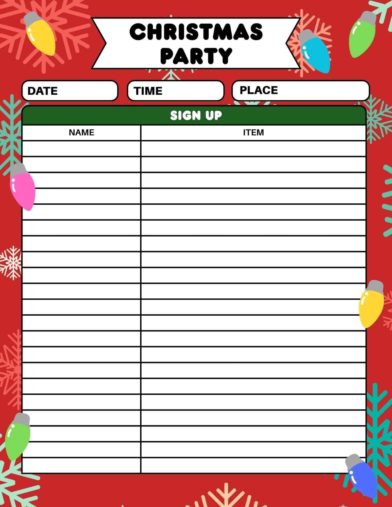 Free Printable Christmas Party Sign Up Sheet in Christmas Party Sign Up Sheet Template Free Printable