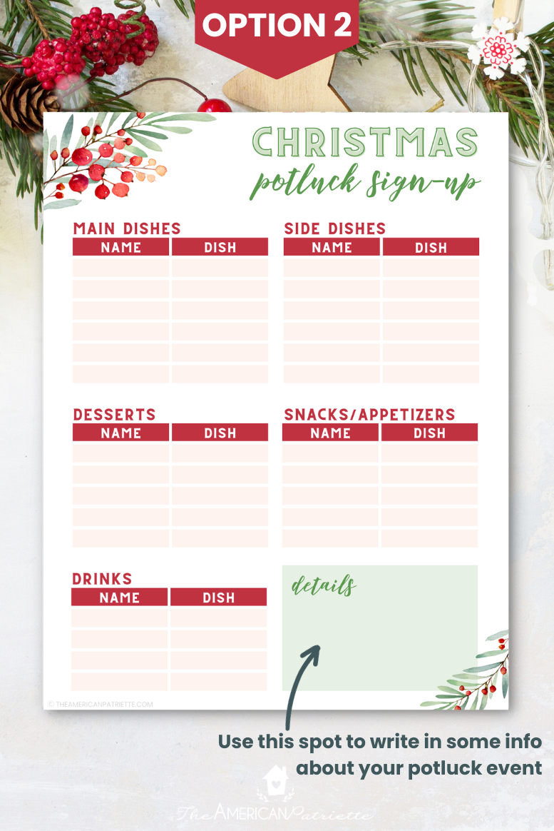 Free Printable Christmas Potluck Sign Up Sheets - The American inside Christmas Potluck Sign Up Sheet Template