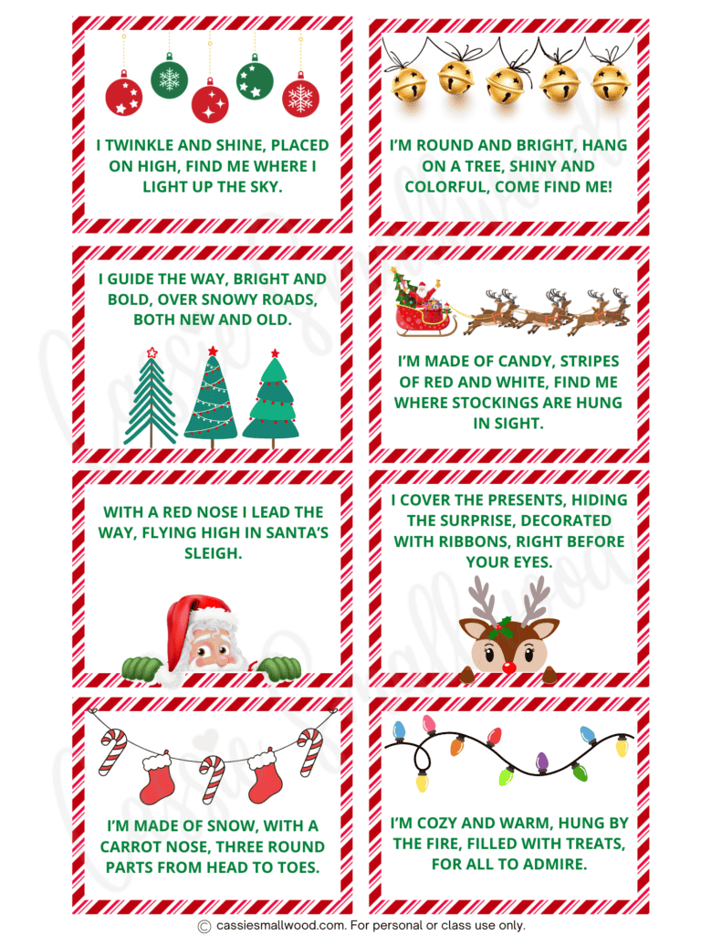 Free Printable Christmas Scavenger Hunt Clues - Cassie Smallwood intended for Christmas Scavenger Hunt Card Template