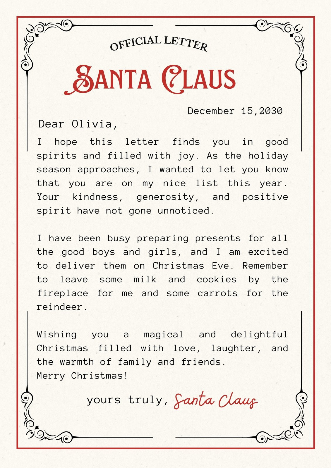 Free Printable Santa Letter Templates You Can Customize | Canva in Christmas Letter from Santa Template Free