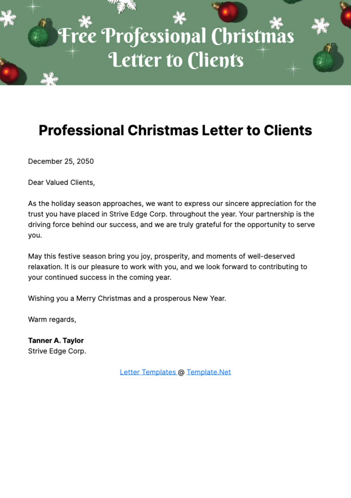 Free Professional Christmas Letter To Clients Template To Edit Online intended for Christmas Letter to Clients Template
