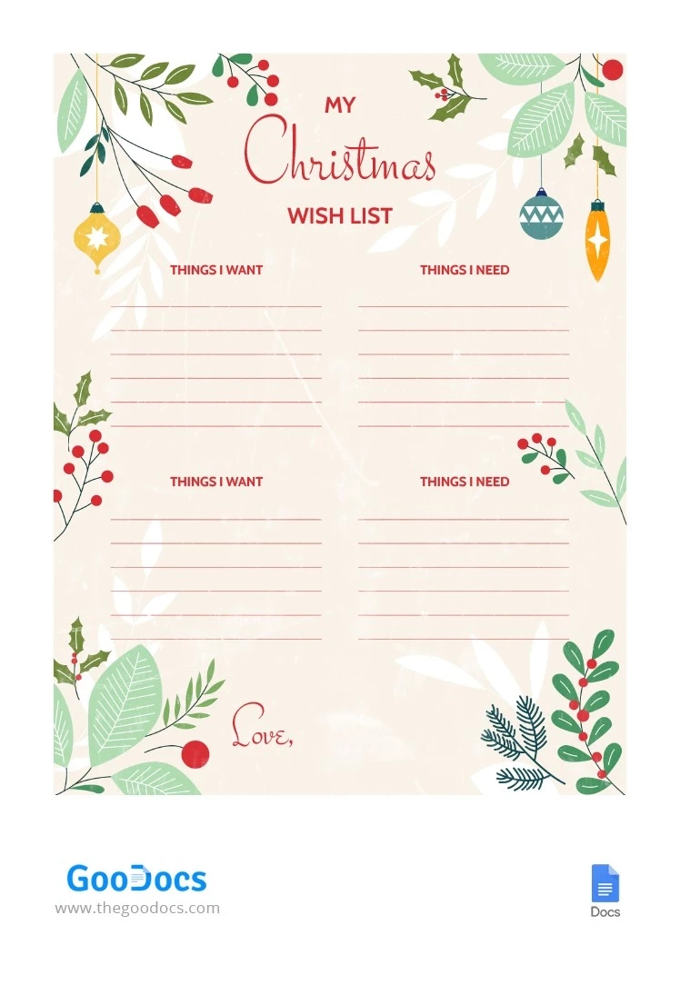 Gentle Christmas Wish List Template In Google Docs And Microsoft intended for Christmas List Template Preppy
