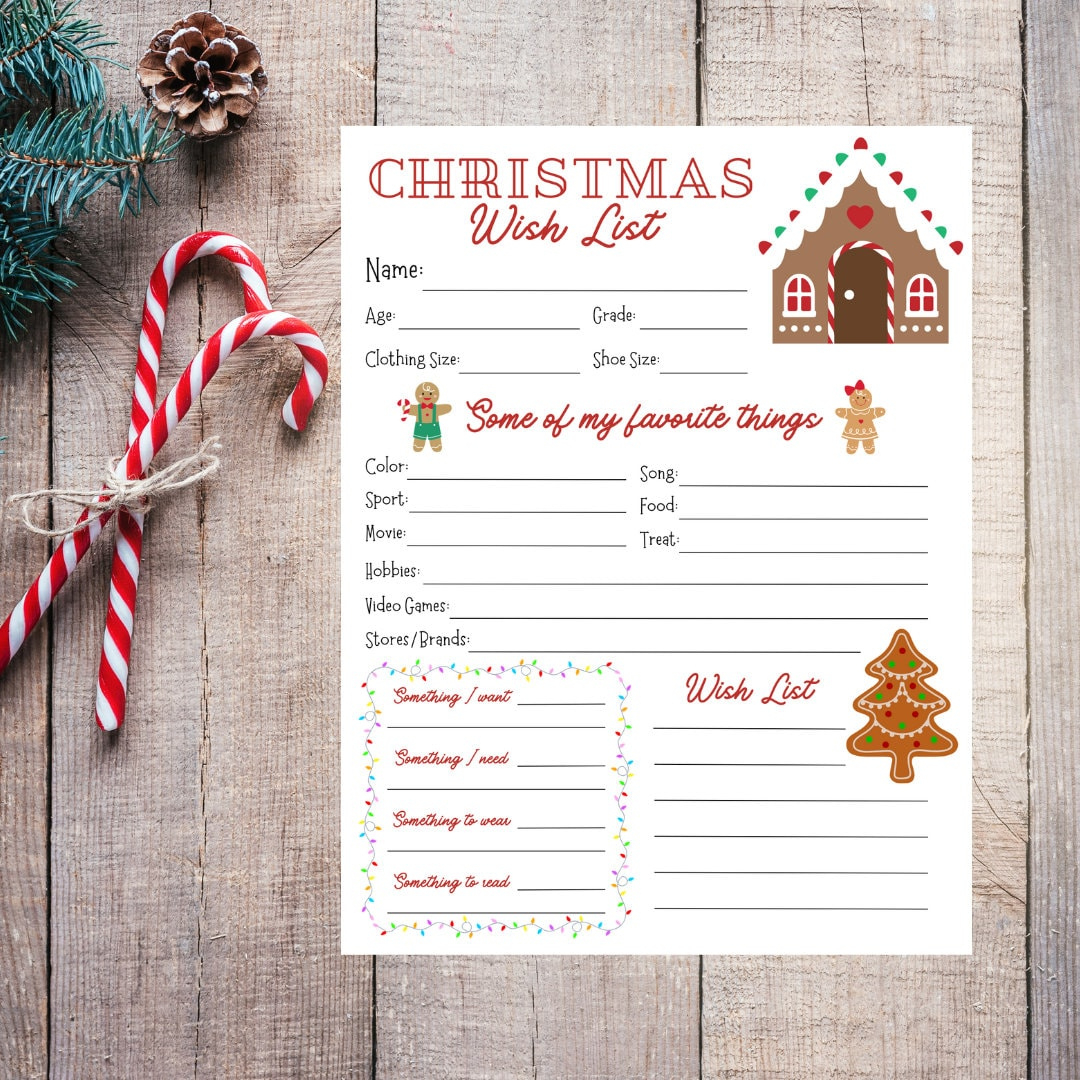 Gingerbread Christmas Wish List Template For Kids (Pdf/Png) - Etsy within Christmas List Template With Pictures