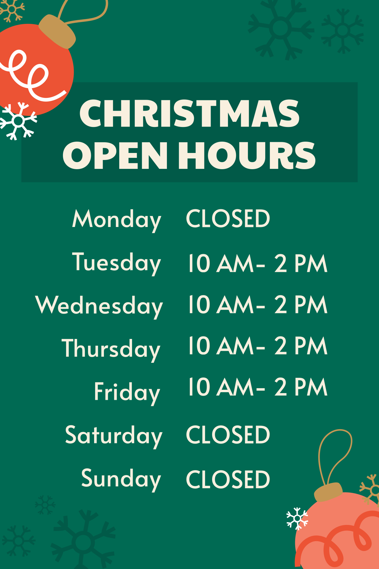 Green Christmas Open Hours Sign Template | Square Signs in Christmas Operating Hours Template