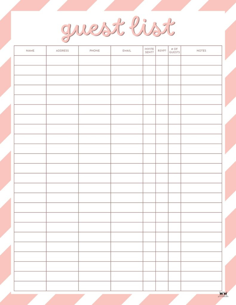 Guest List Templates - 12 Free Printables | Printabulls throughout Christmas Party Guest List Template