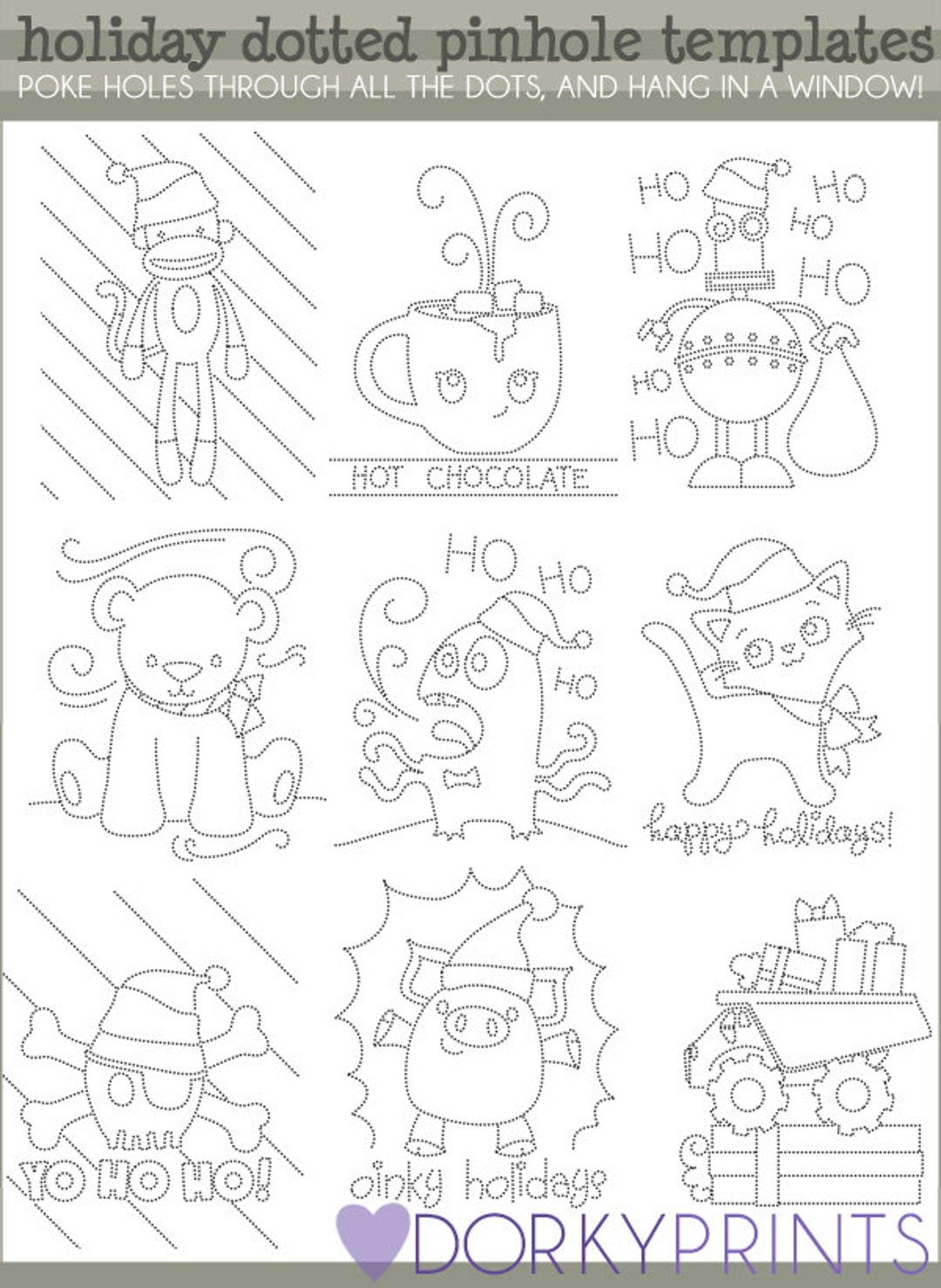 Holiday Dotted Pinhole Templates - Poke A Hole In All The Dots To throughout Christmas Pin Art Template