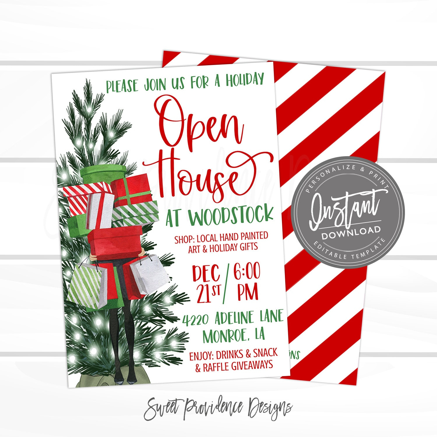 Holiday Flyer, Editable Open House Boutique Invite, Small Business intended for Christmas Open House Flyer Template